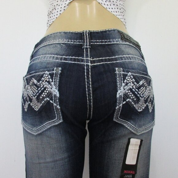 New ROCK & ROLL Cowgirl Jeans Size 30x32 Embellished Boot Cut Denim - Picture 5 of 14